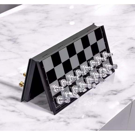 Magnetic Travel Chess Set Portable Mini Small Luxury Silver Gold -7.5 Inch