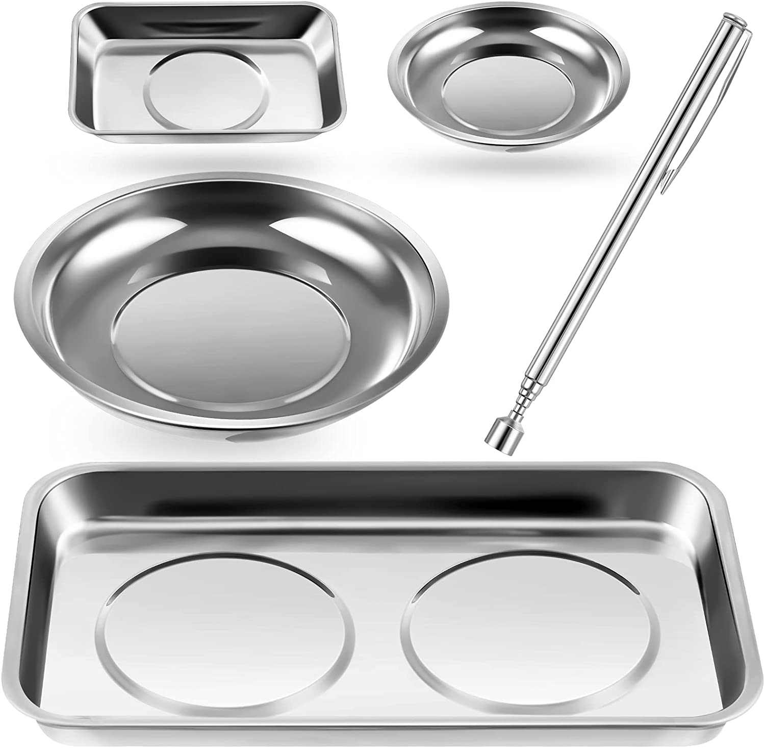 Magnetic Tray Parts Bowl Stainless Steel Pin Screw Bolt Holder Pickup Tool Mechanic Garage Organizer 5 Pieces