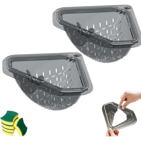 Magnetic Triangle Sink Strainer, 2026 Upgrade New Magnetic Corner Sink Strainer, Food Catcher for Kitchen Sinks, Auto Press Triangle Sink Basket (2 Pcs)