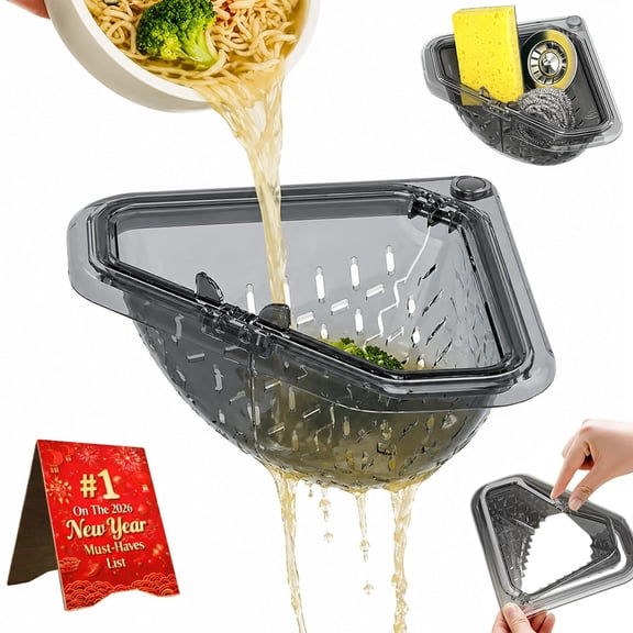 Magnetic Triangle Sink Strainer Basket, Corner Drain Rack with Twist-Open Bottom, Punch-Free Kitchen Sink Filter for Food Scraps & Drainage