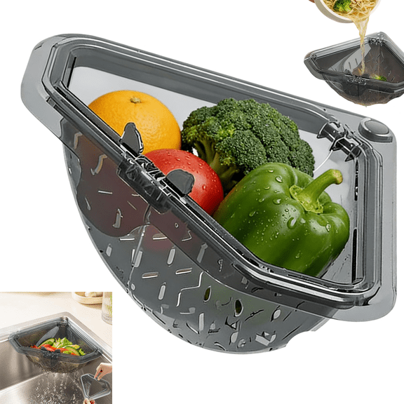 Magnetic Triangle Sink Strainer, Corner Drainage Basket, Suction Mount & Easy Twist-Open Bottom for Kitchen