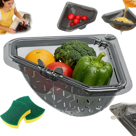 Magnetic Triangle Sink Strainer,  Large Capacity Magnetic Sink Strainer, Kitchen Corner Drainage Basket, Suction Mount & Easy Twist-Open Bottom (1PC)