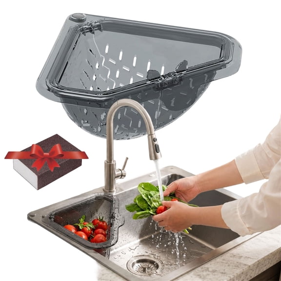 Magnetic Triangle Sink Strainer, Magnetic Sponge Holder for Kitchen Sink, Drain Basket with Twist-Open Bottom Design