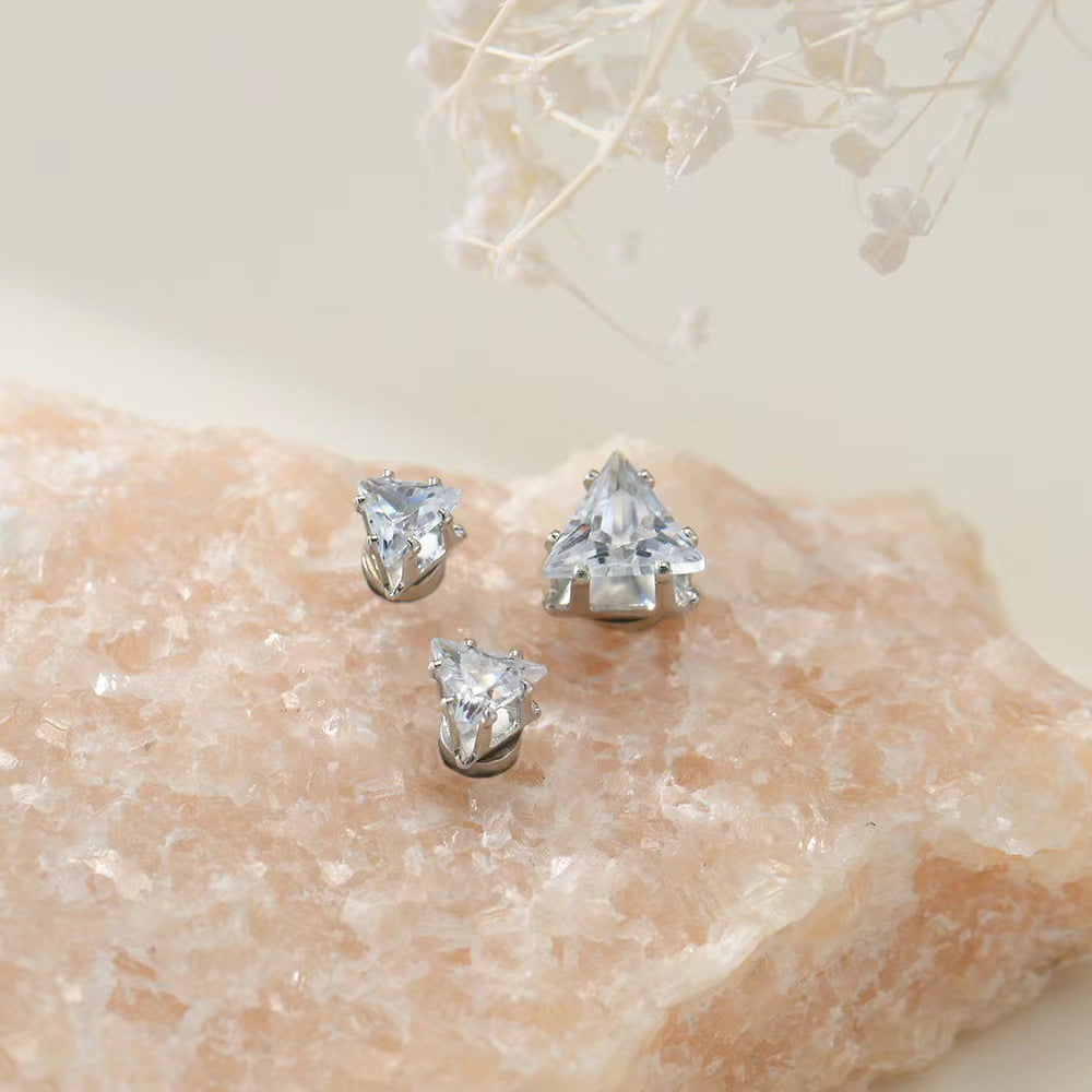 Triangle Zirconia Stud Earrings, Metiz Lymphvity