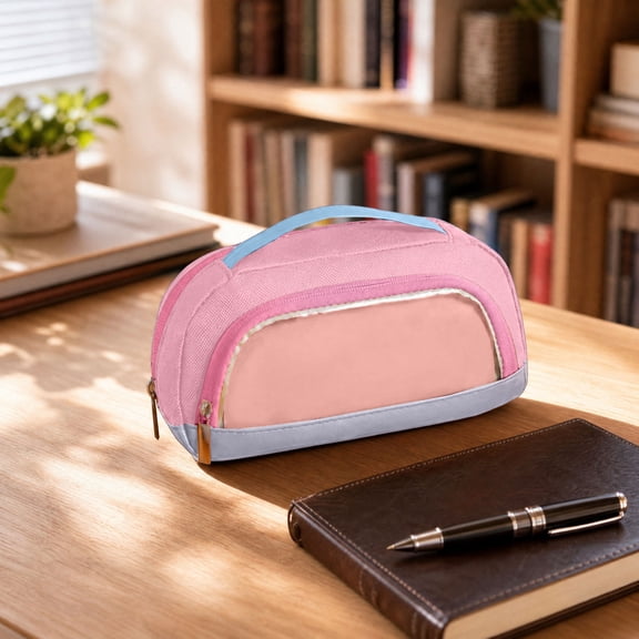 Magnetic Triangular Pencil Case | Magnetic Stay-Open Design, Stain-Resistant PP Inner Lining Waterproof Oxford Cloth, Transparent Pocket(8.6x2.6x4.1in) - A