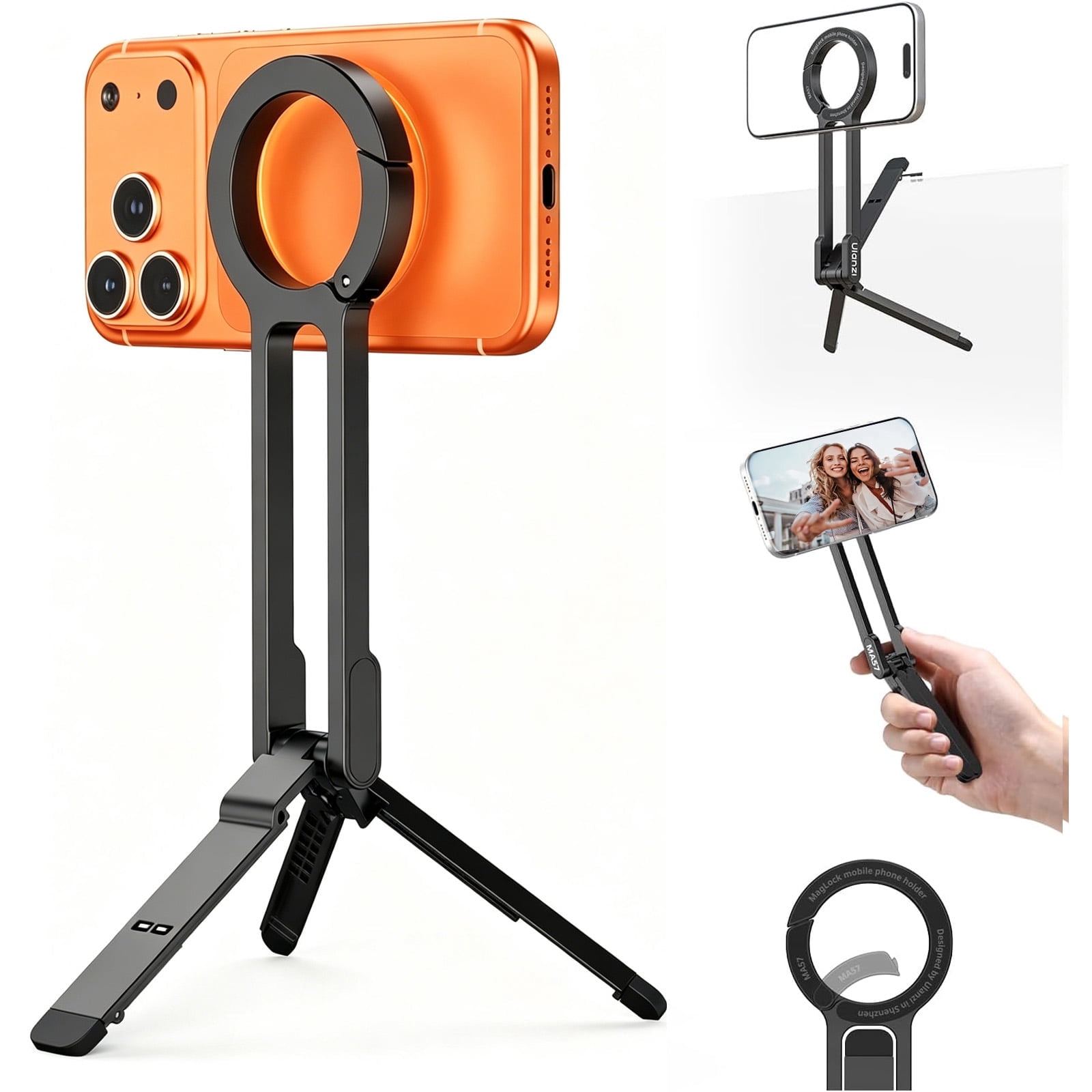 Magnetic Tripod Stand for iPhone, Adjustable Magnetic Phone Tripod for iPhone 17/16/15/14 Pro Max Air/Pocket Size/Strong Magnet/Foldable Cell Phone Stand Fits Vlog, Gym,for Gift,Black