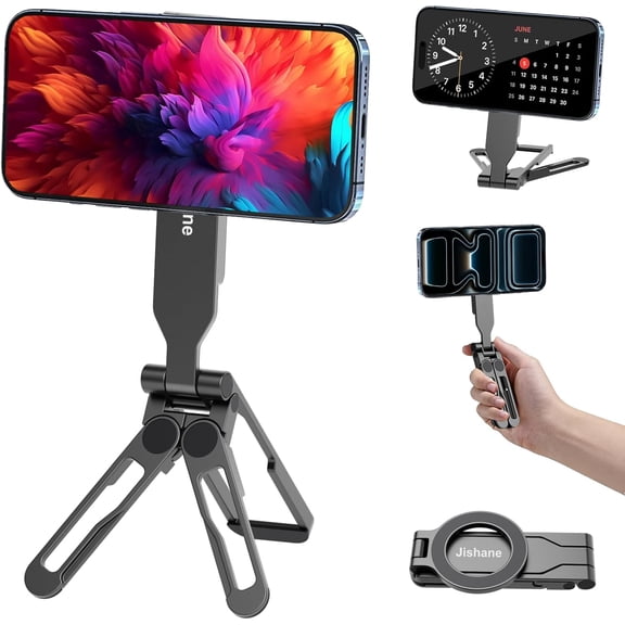 Magnetic Tripod for iPhone -Adjustable Foldable Phone Tripod Stand for Video Recording Magnet Mount Pocket Cell Phone Stand for iPhone 17/16/15/14/13/12 Plus Max for Gym Tablet Tripod for Travel