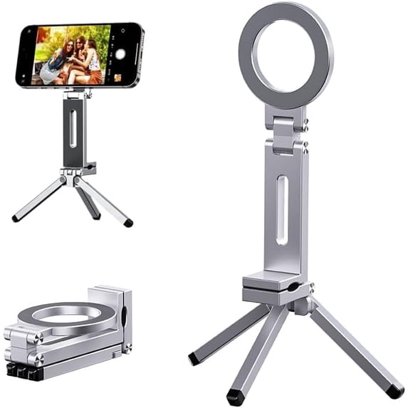 Magnetic Tripod for iPhone, Aluminium Stand with 360° Adjustable Magic Clip & 1/4" Screw, for Foldable & Stable Use, Adapted for iPhone 17 16 15 14 13 12 Series & MagSafes