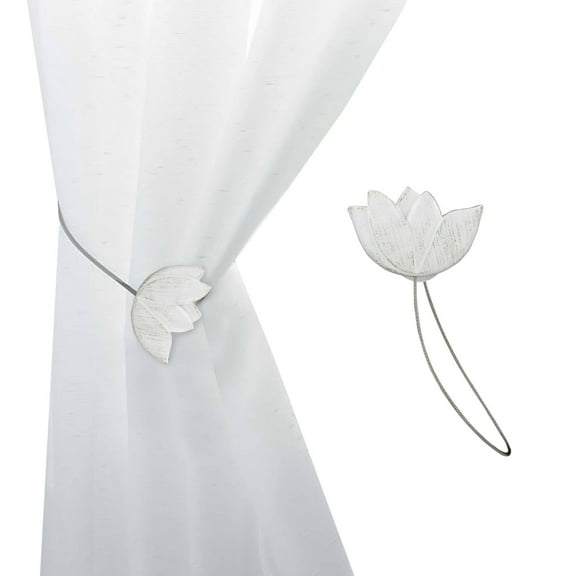 Magnetic Tulip Curtain Tieback – Elegant Resin Design with Strong Magnet – White/Gold