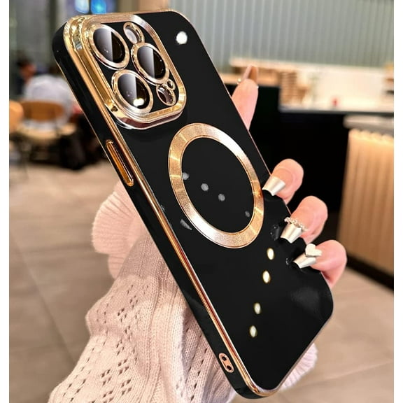 Magnetic Ture Color for iPhone 14 Pro Max Case with Exclusive Build-in Lens Cover [No.1 Strong N52 Magnet] for Women Girl Cute Love Girls Phone TPU Case (6.7")-Black