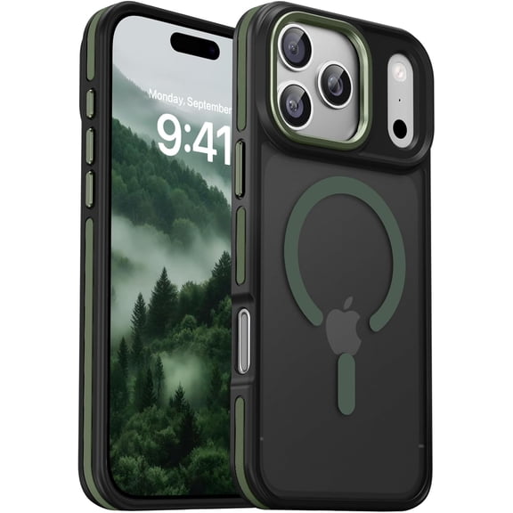 Magnetic Two‑Color Strip Design Phone Case for iPhone 17 Pro Max, Slim Shock‑Resistant Protective Cover,Green