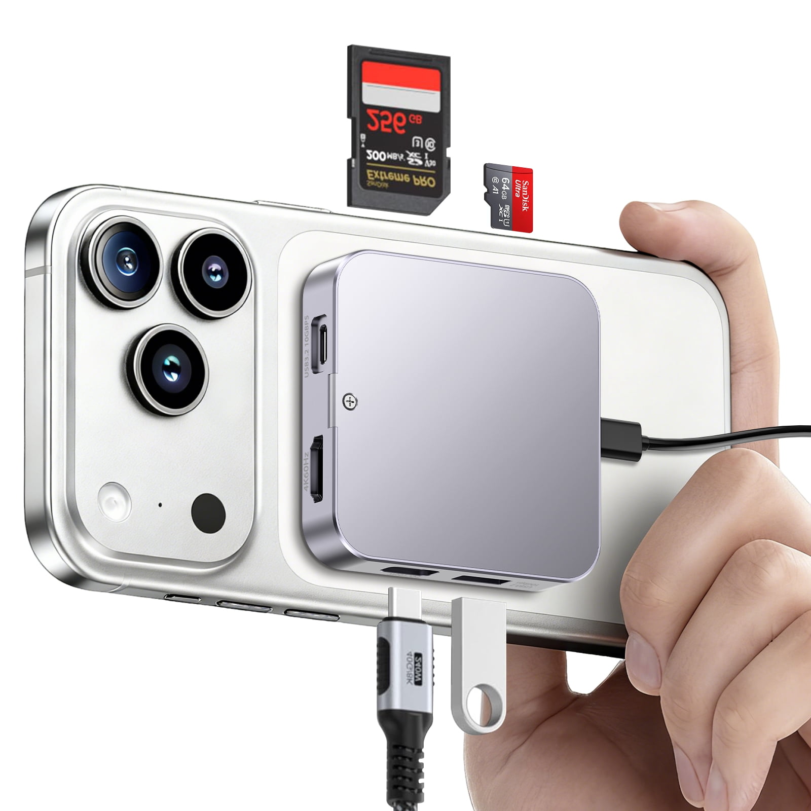 Magnetic USB C Hub with Magsafe for iPhone 17 16 15 Pro Max, 8 in 1 Type-C Docking Station 4K@60Hz HDMI SD3.0 TF3.0 Card Solt 100W PD 10Gbps USB-C AUX for MacBook Pro Air, iPad Pro,