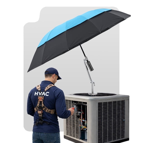 60" HVAC Umbrella with Magnetic Base & Clamp – Hands-Free Portable Shade for AC Repair, Folding Work Umbrella Kit for Technicians (Blue)