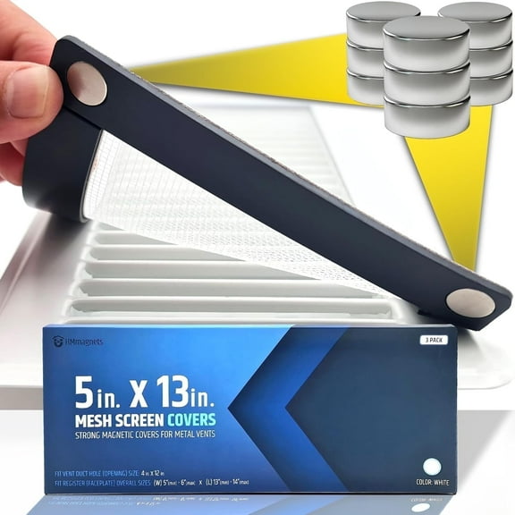 HMMAGNETS Powerful Magnetic Vent Screen Mesh Covers (3-Pack) That Will Never Move or Fall - for Floor, Wall & Ceiling Registers of Width 5" to 6", Length 13" to 14" | White