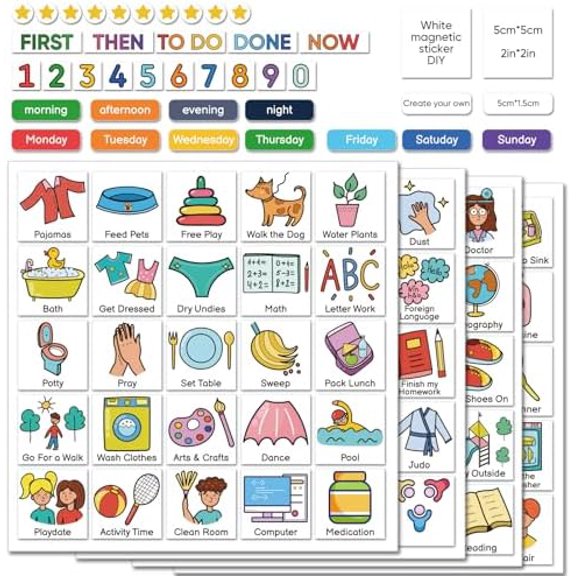Magnetic Visual Schedule for Kids  Daily Routine & Chore Chart with 100+ Picture Magnets for Toddlers, Autism & ADHD, for Home Use, Morning and Bedtime Routines$$Office