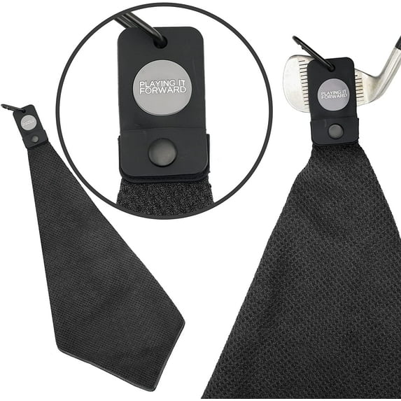 Magnetic Waffle Weave Microfiber Golf Towel with Clip Black