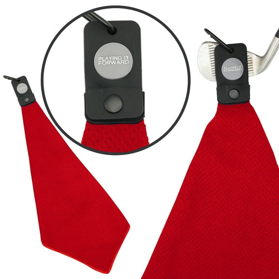 Magnetic Waffle Weave Microfiber Golf Towel with Clip Red