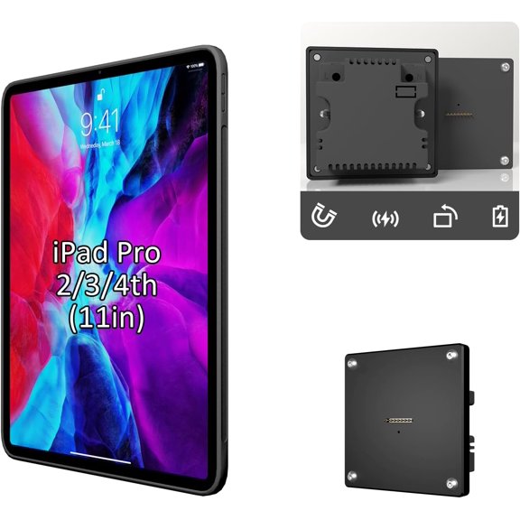 Magnetic Wall Mount Charging Dock with Protective Case mounts for ipad pro 2/3/4 th -11in AC-Powered