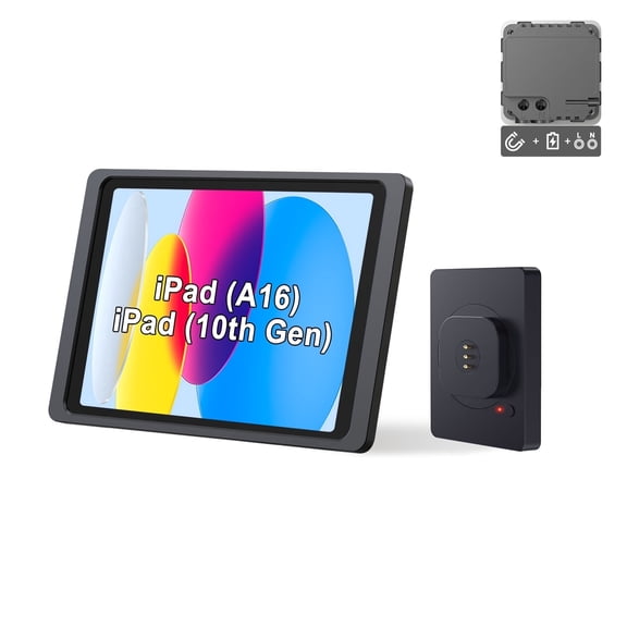 EMONITA Magnetic Wall Mount with 18W Fast Charging Case for iPad (A16/ 10th Gen) 11-Inch Strong Magnets 360 Rotation - Black