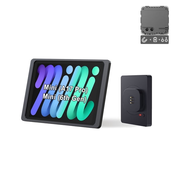 EMONITA Magnetic iPad Wall Mount with 18W Fast Charging Case for iPad Mini (6th Gen/ A17 Pro) 8.3-Inch Strong Magnets 360 Rotation - Black
