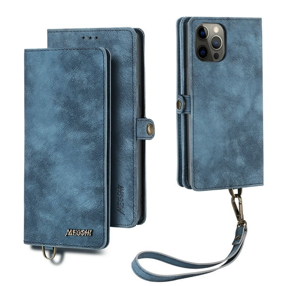 Magnetic Wallet Case for iPhone 13 Pro Max Flip Case, Luxury PU Leather Cover ID Cash Credit Card Slots Holder Carrying Pouch Folio Flip Case for Apple iPhone iPhone 13 Pro Max 6.7 inch,Blue