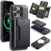 Magnetic Wallet Case for iPhone 16 Pro Max with Card Holder, Detachable Wireless Charging Faux Leather Kickstand Case with 8 Card Slots, RFID Blocking - 6.9 inc