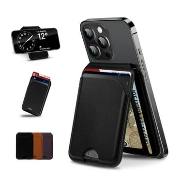 for Magsafe Wallet, 5 Card-Holder, Magnetic Wallet with Adjustable Phone Stand, for iPhone 16/15/14/13/12 Series, Leather, Black