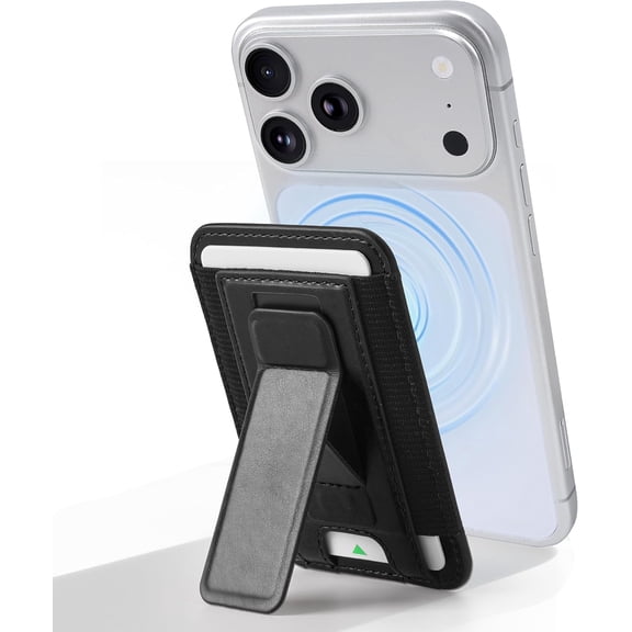 Magnetic Wallet for Mag-Safe with Phone Grip and Stand, Card Holder for iPhone 17/16/15/14/13/12 (Black)