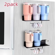 SINGOMON Magnetic Water Bottle Organizer, 30oz-40oz Cup Holder, Kitchen Cup Organizer with Hook for Cabinet, Refrigerator Black 2-pack