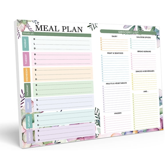 Magnetic Weekly Meal Planner Notebook for Fridge, Tear-Off Grocery List Magnet Pad with Budget Planner & To Do List, 52-Week Food Journal for Kitchen Organization