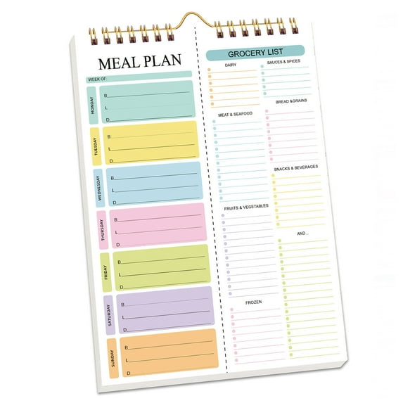 Magnetic Weekly Meal Planner Notebook,Meal Planner,Weekly Meal Planner Notebook,8.5x11”, 50 Sheets Magnetic, Double Helix Meal & Grocery List, Wall-Mountable Menu Planner for Daily & Weekly Plan