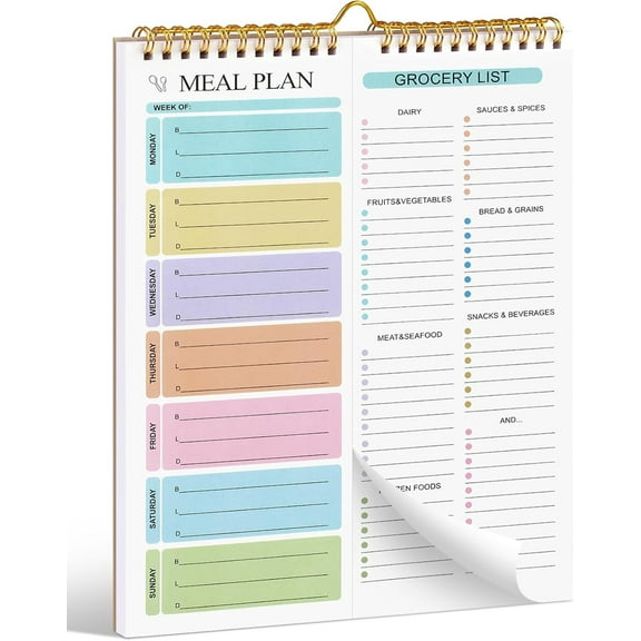 Magnetic Weekly Meal Planner Notebook,Meal Planner,Weekly Meal Planner Notebook,8.5x11”, 50 Sheets Magnetic, Double Helix Meal & Grocery List, Wall-Mountable Menu Planner for Daily & Weekly Plan