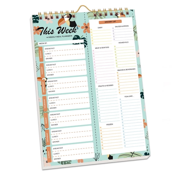 Magnetic Weekly Meal Planner Notebook,Meal Planner,Weekly Meal Planner Notebook,9x6",50 Sheets Magnetic,Double Helix Meal & Grocery List,Wall-Mountable Menu Planner for Daily & Weekly Plan,Style E