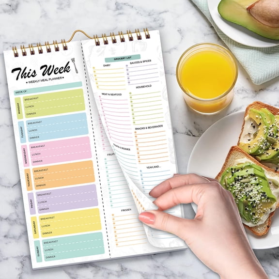 Magnetic Weekly Meal Planner Notebook,Meal Planner,Weekly Meal Planner Notebook,9x6",50 Sheets Magnetic,Double Helix Meal & Grocery List,Wall-Mountable Menu Planner for Daily & Weekly Plan,Style A