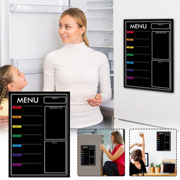 Magnetic Weekly Menu Planner Board for Refrigerator | 10x14 Inch Dry Erase Calendar with Marker | Family Meal Planning & Grocery List Organizer
