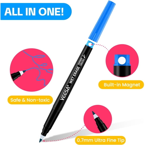 Magnetic Wet Erase Markers, Ultra Fine Tip (0.7mm), Low Odor, 12 Assorted Colors for Whiteboard, Office, Home & Classroom Supplies$$Office