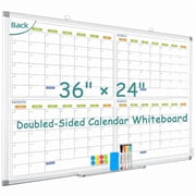 DOLLAR BOSS Dry Erase Board 36" x 24" Calendar Whiteboard 4 Month White Board Calendar for Wall 4 Monthly Magnetic Calendar Whiteboard Wall Mounted Office Suppl