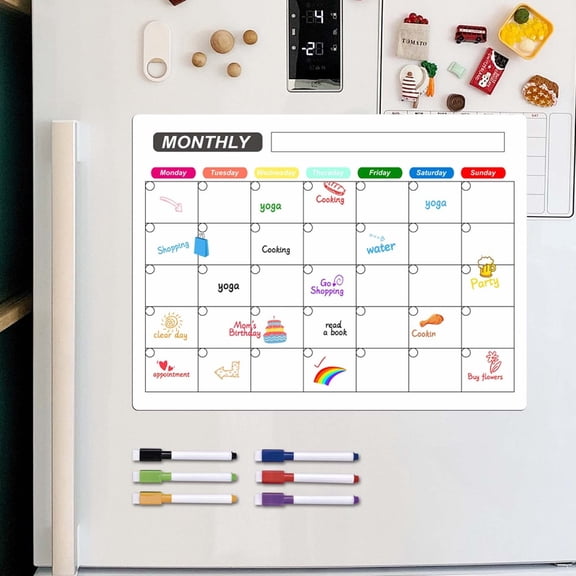Magnetic Whiteboard Calendar for Refrigerator | Erasable PVC Planner Sticker | Weekly & Monthly Schedule Board | Strong Magnet, Movable, Includes 6 Markers, Suction Cup, Towel | Durable, Easy to