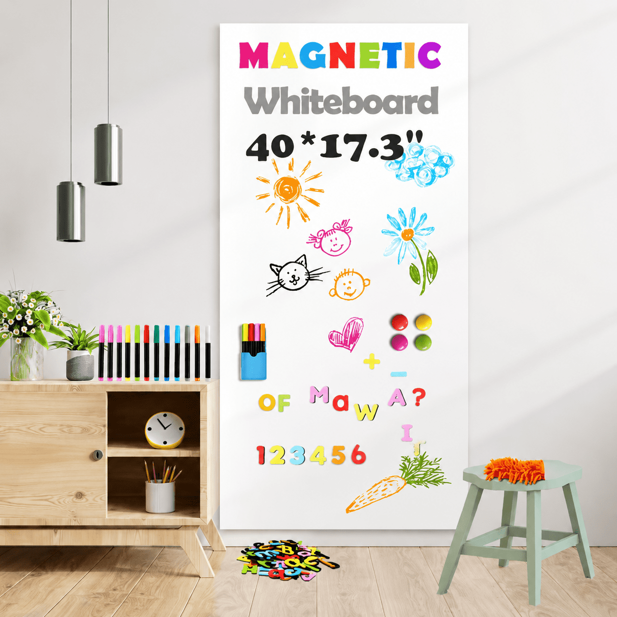 Magnetic Whiteboard Contact Paper 40" x 17.3" Adhesive Magnetic Dry Erase White Board Sticker for Wall, Peel and Stick Wallpaper, Easy to Write and Clean for Playroom Office