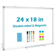 Magnetic Whiteboard Dry Erase Board 24 X 18 Inches, Double-Sided White Board with Pen Tray Office Board for Wall,Silver Aluminium Frame,Includes 1 Eraser & 4 Markers & 8 Magnets