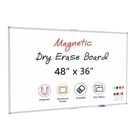 Magnetic Whiteboard Dry Erase Board for Wall, 48" X 36" Hanging White Board, Silver