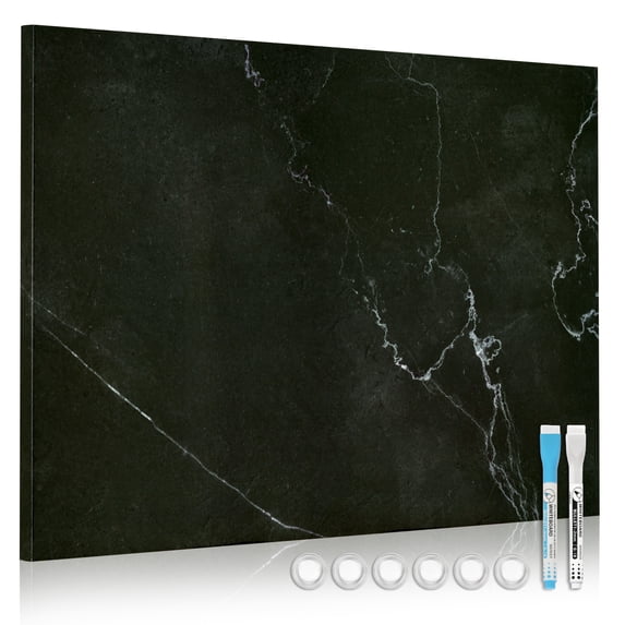 DOLLAR BOSS Magnetic Whiteboard Dry Erase White Board 24"x18" Black Marble Decorative White Board for Wall White Board for Home Office Decor, Bedroom, Kitchen, Classroom with Magnets & Markers