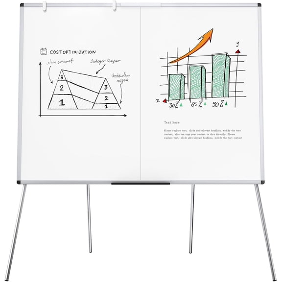 Magnetic Whiteboard Easel, 48 x 36 Inches, Portable Foldable Dry Erase Board Height Adjustable for School Office Home