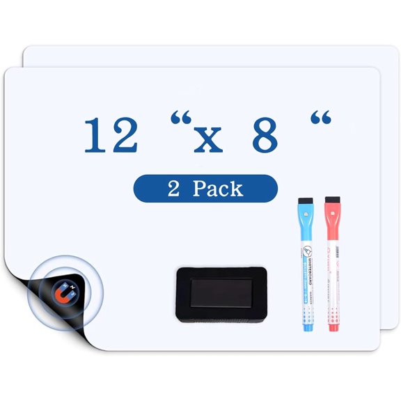 Magnetic Whiteboard for Fridge - 12x8 Inch Flexible Memo Board, Comes with 2 Markers and 1 Eraser, Refrigerator Memo Board for Kitchen, Office, and Home