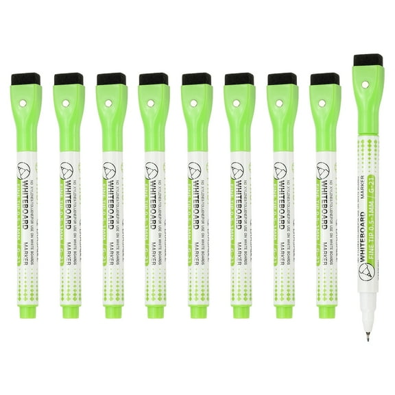 Magnetic Whiteboard Pen, 0.5-1mm Fine Tip Dry Erase Green Markers, 10 Pcs