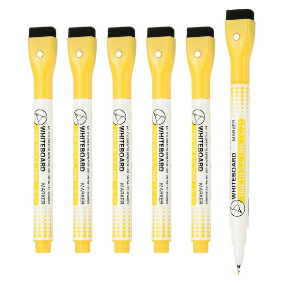 Magnetic Whiteboard Pen, 0.5-1mm Fine Tip Dry Erase Yellow Markers, 6 Pcs