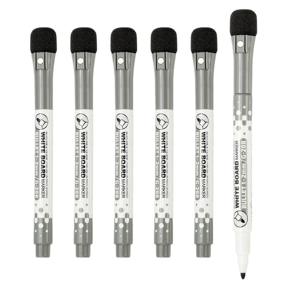 Uxcell Magnetic Whiteboard Pen, 1-2mm Fine Tip Dry Erase Black Markers, 6Pcs