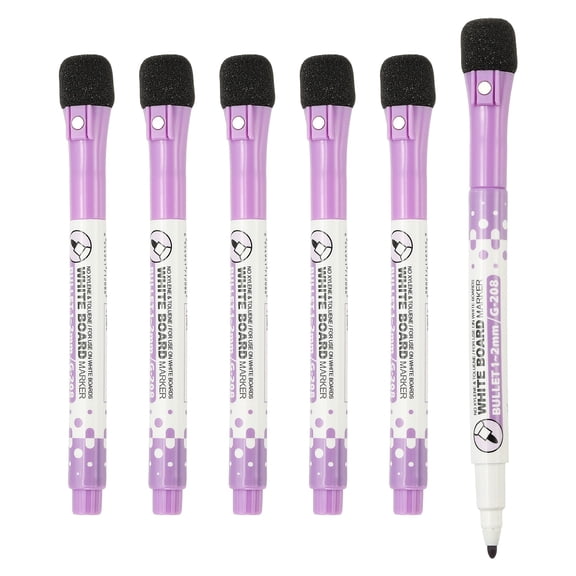 Uxcell Magnetic Whiteboard Pen, 1-2mm Fine Tip Dry Erase Purple Markers, 6Pcs