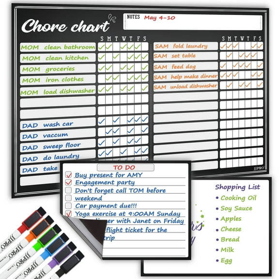 Magnetic Whiteboard Reward Chore Chart – Dry Erase Refrigerator Responsibility Incentive Chart w/Bonus - Grocery List and Notepad for Kitchen Refrigerator