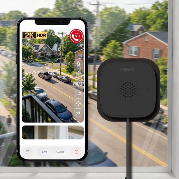 Sirwu Window Camera, Window Security Camera with Night Vision, 3MP 2K Indoor Camera for Home Security, AI Enabled, 24/7 Recording, Person/Vehicle Detection, Black